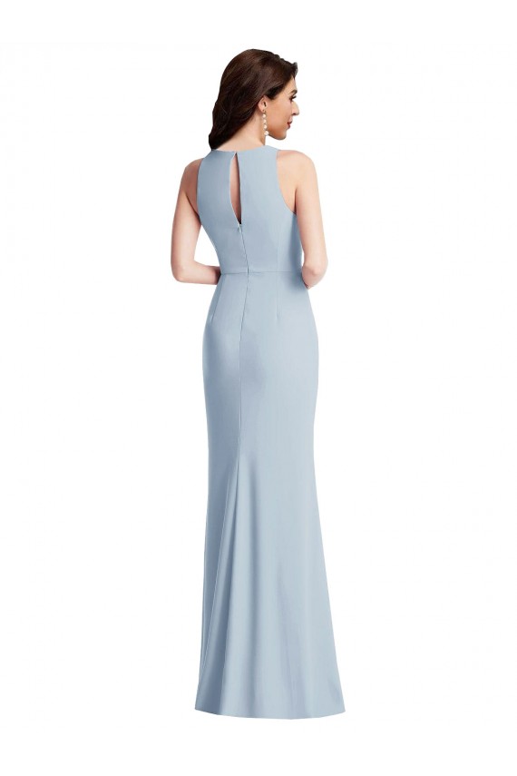 Vendeurs de Bleu ciel clair Trompette Licou Crêpe Stretch Longue Robes demoiselle d'honneur / Robes de bal
