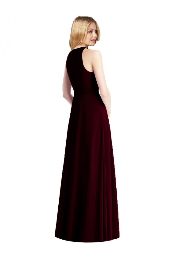 Vendeurs de Bleu ciel clair Trompette Licou Mousseline Longue Robes demoiselle d'honneur