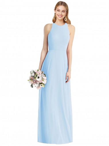 Vendeurs de Bleu ciel clair Trompette Licou Mousseline Longue Robes demoiselle d'honneur