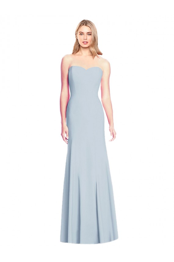 Vendeurs de Bleu ciel clair Trompette Sans bretelle Crêpe Stretch Longue Robes demoiselle d'honneur / Robes de bal