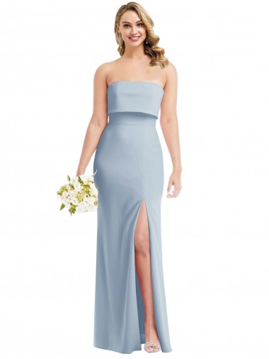 Vendeurs de Bleu ciel clair Trompette Sans bretelle Crêpe Stretch Longue Robes demoiselle d'honneur / Robes de bal