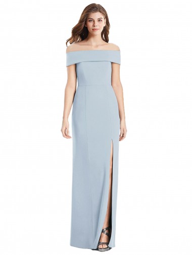 Vendeurs de Bleu ciel clair Trompette Épaule Dénudée Crêpe Stretch Longue Robes demoiselle d'honneur / Robes de bal