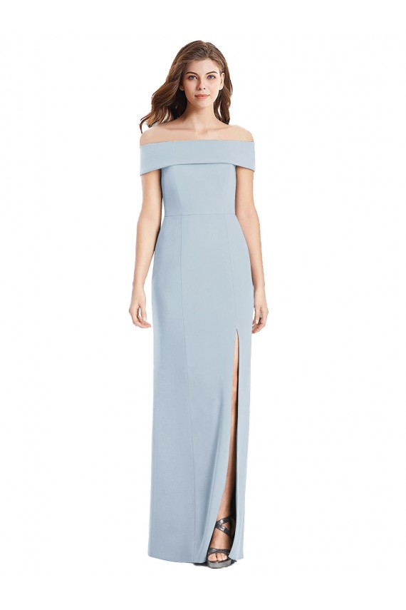 Vendeurs de Bleu ciel clair Trompette Épaule Dénudée Crêpe Stretch Longue Robes demoiselle d'honneur / Robes de bal