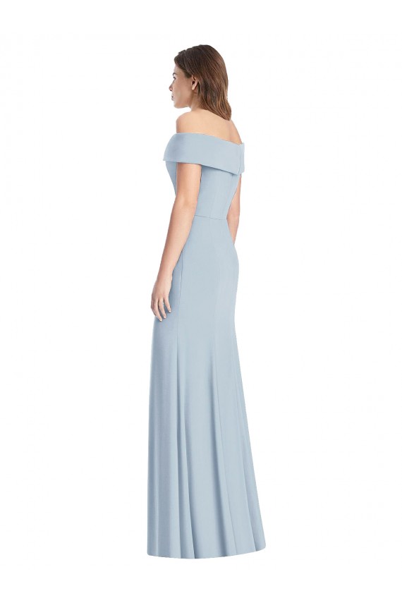 Vendeurs de Bleu ciel clair Trompette Épaule Dénudée Crêpe Stretch Longue Robes demoiselle d'honneur / Robes de bal
