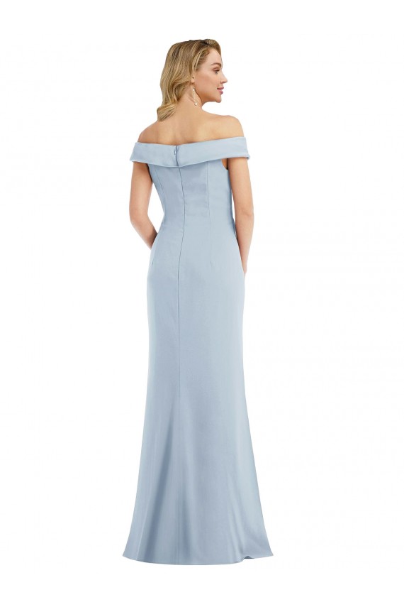 Vendeurs de Bleu ciel clair Trompette Épaule Dénudée Crêpe Stretch Longue Robes demoiselle d'honneur / Robes de bal