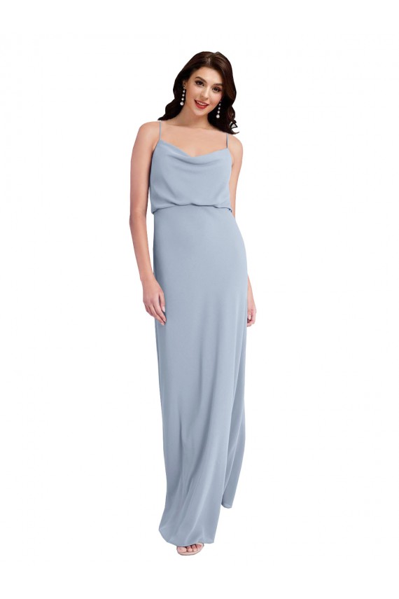 Vendeurs de Bleu fumée Fourreau Bretelles spaghetti Crêpe Stretch Longue Formelles Robes demoiselle d'honneur / Robes de soirée / Robes de bal