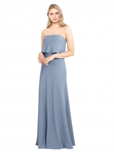 Vendeurs de Bleu fumée Fourreau Col Haut Crêpe Stretch Longue Formelles Robes demoiselle d'honneur / Robes de soirée / Robes de bal