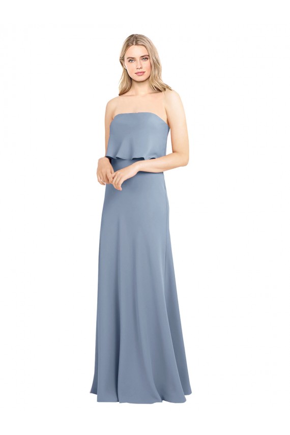 Vendeurs de Bleu fumée Fourreau Col Haut Crêpe Stretch Longue Formelles Robes demoiselle d'honneur / Robes de soirée / Robes de bal