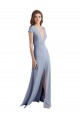 Vendeurs de Bleu fumée Fourreau Col V Crêpe Stretch Longue Robes demoiselle d'honneur / Robes de bal