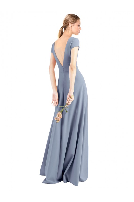 Vendeurs de Bleu fumée Fourreau Col V Crêpe Stretch Longue Robes demoiselle d'honneur / Robes de bal