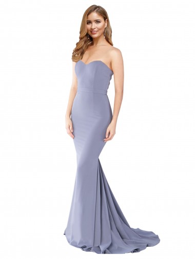 Vendeurs de Bleu fumée Sirène Sans bretelle Crêpe Stretch Longue Formelles Robes demoiselle d'honneur / Robes de soirée / Robes de bal