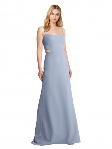 Vendeurs de Bleu fumée Trapèze Bretelles spaghetti Scoop Crêpe Stretch Longue Robes demoiselle d'honneur / Robes de bal