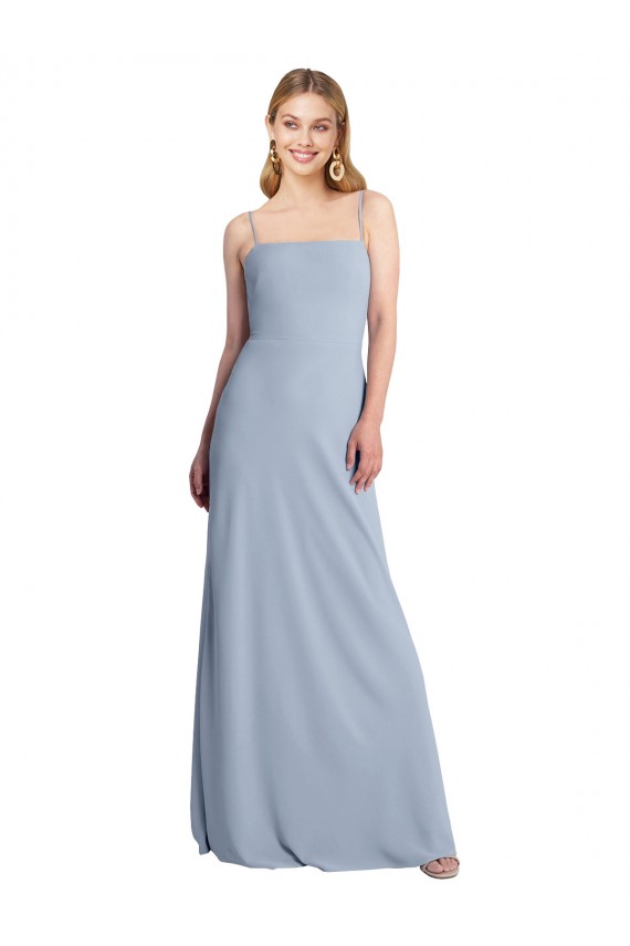 Vendeurs de Bleu fumée Trapèze Col Carré Crêpe Stretch Longue Robes demoiselle d'honneur / Robes de bal