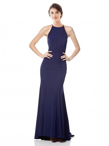 Vendeurs de Bleu marine Sirène Licou Col Haut Crêpe Stretch Longue Formelles Robes demoiselle d'honneur / Robes de soirée / Robes de bal