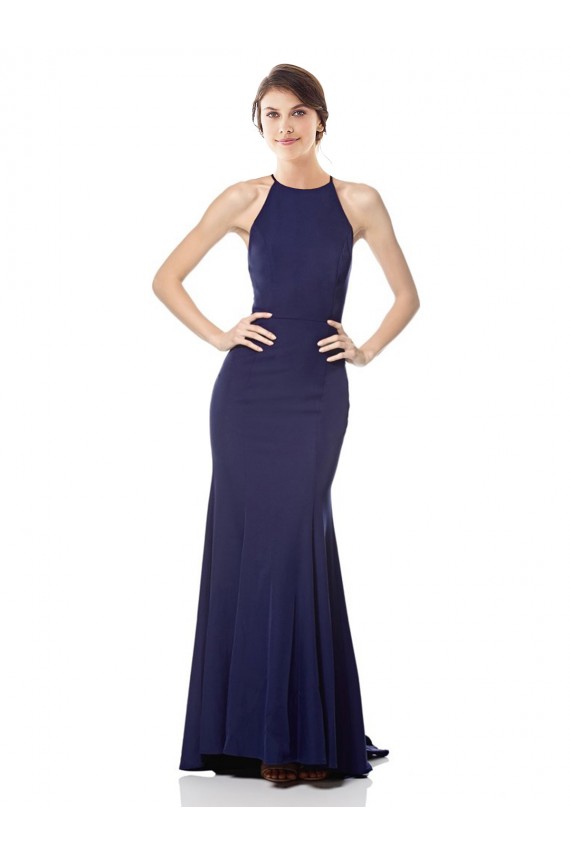 Vendeurs de Bleu marine Sirène Licou Col Haut Crêpe Stretch Longue Formelles Robes demoiselle d'honneur / Robes de soirée / Robes de bal
