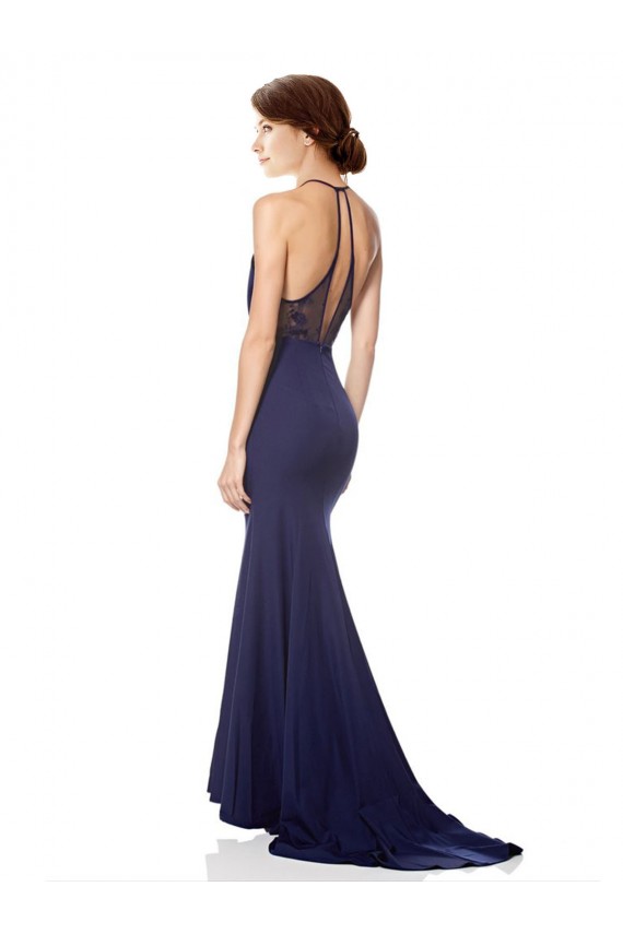 Vendeurs de Bleu marine Sirène Licou Col Haut Crêpe Stretch Longue Formelles Robes demoiselle d'honneur / Robes de soirée / Robes de bal
