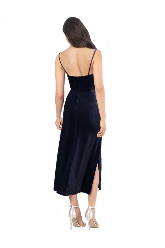 Vendeurs de Bleu marine foncé Colonne midi Velours Stretch Courte Robes demoiselle d'honneur / Robes de soirée / Robes de cocktail