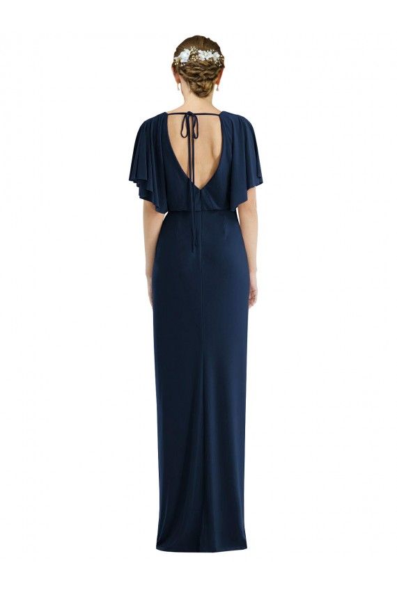 Vendeurs de Bleu marine foncé Fourreau Bateau Spandex Longue Robes demoiselle d'honneur / Robes de bal