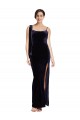 Vendeurs de Bleu marine foncé Fourreau Bretelles spaghetti Col Carré Velours Stretch Longue Formelles Robes demoiselle d'honneur / Robes de soirée / Robes de bal