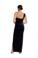 Vendeurs de Bleu marine foncé Fourreau Bretelles spaghetti Col Carré Velours Stretch Longue Formelles Robes demoiselle d'honneur / Robes de soirée / Robes de bal