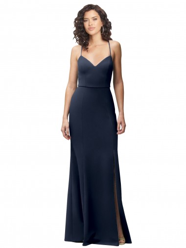Vendeurs de Bleu marine foncé Fourreau Bretelles spaghetti Crêpe Stretch Longue Formelles Robes demoiselle d'honneur / Robes de soirée / Robes de bal