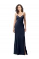 Vendeurs de Bleu marine foncé Fourreau Bretelles spaghetti Crêpe Stretch Longue Formelles Robes demoiselle d'honneur / Robes de soirée / Robes de bal