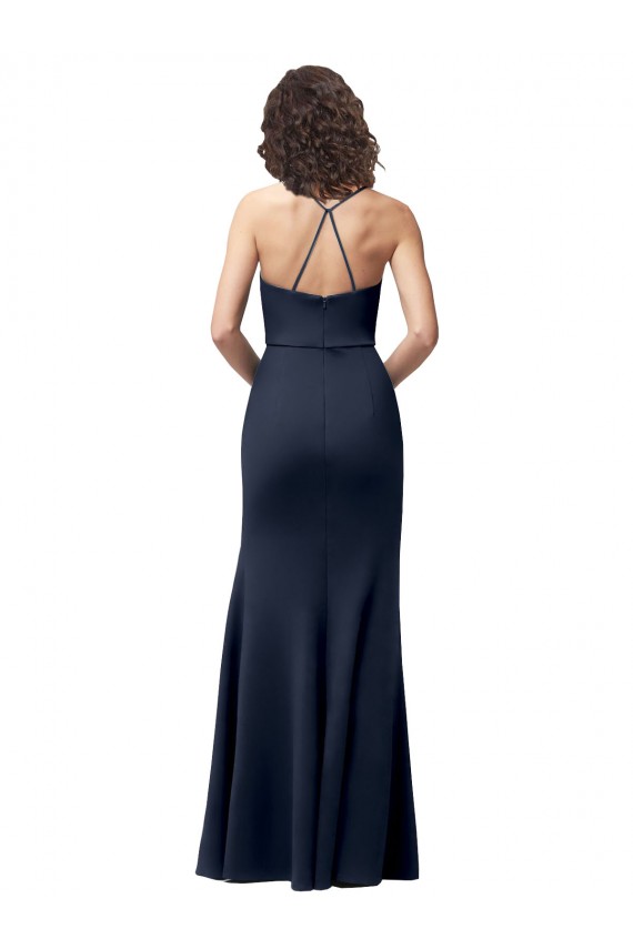 Vendeurs de Bleu marine foncé Fourreau Bretelles spaghetti Crêpe Stretch Longue Formelles Robes demoiselle d'honneur / Robes de soirée / Robes de bal