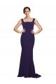 Vendeurs de Bleu marine foncé Fourreau Col Carré Balayage train Crêpe Stretch Longue Robes demoiselle d'honneur / Robes de bal