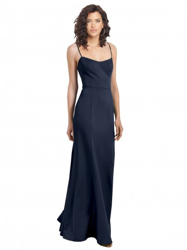 Vendeurs de Bleu marine foncé Fourreau Col Haut Bretelles spaghetti Crêpe Stretch Longue Formelles Robes demoiselle d'honneur / Robes de soirée / Robes de bal