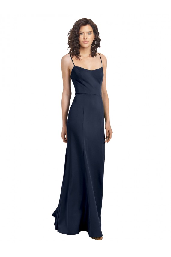 Vendeurs de Bleu marine foncé Fourreau Col Haut Bretelles spaghetti Crêpe Stretch Longue Formelles Robes demoiselle d'honneur / Robes de soirée / Robes de bal