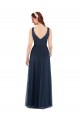 Vendeurs de Bleu marine foncé Fourreau Col V Tulle Longue Robes demoiselle d'honneur
