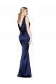 Vendeurs de Bleu marine foncé Fourreau Licou Col Haut Satiné Stretch Longue Formelles Robes demoiselle d'honneur / Robes de soirée / Robes de bal