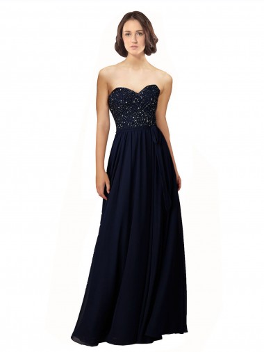 Vendeurs de Bleu marine foncé Fourreau Mousseline Longue Robes demoiselle d'honneur