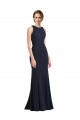 Vendeurs de Bleu marine foncé Fourreau Scoop Col Haut Crêpe Stretch Longue Robes demoiselle d'honneur / Robes de bal