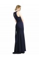 Vendeurs de Bleu marine foncé Fourreau Scoop Col Haut Crêpe Stretch Longue Robes demoiselle d'honneur / Robes de bal