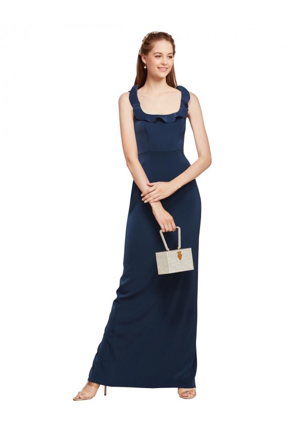 Vendeurs de Bleu marine foncé Fourreau Scoop Crêpe Stretch Longue Formelles Robes demoiselle d'honneur / Robes de soirée / Robes de bal