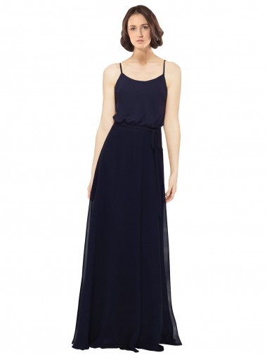 Vendeurs de Bleu marine foncé Fourreau Scoop Mousseline Longue Robes demoiselle d'honneur