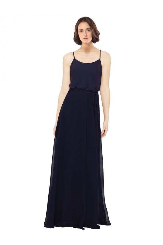 Vendeurs de Bleu marine foncé Fourreau Scoop Mousseline Longue Robes demoiselle d'honneur