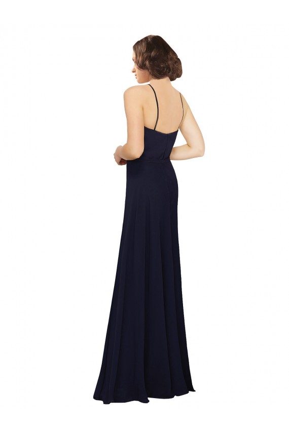 Vendeurs de Bleu marine foncé Fourreau Scoop Mousseline Longue Robes demoiselle d'honneur