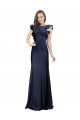 Vendeurs de Bleu marine foncé Sirène Bateau Crêpe Stretch Longue Robes demoiselle d'honneur / Robes de bal