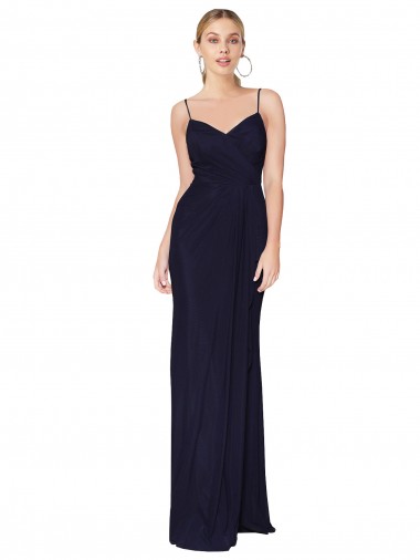 Vendeurs de Bleu marine foncé Sirène Bretelles spaghetti Mousseline Longue Formelles Robes demoiselle d'honneur / Robes de soirée / Robes de bal