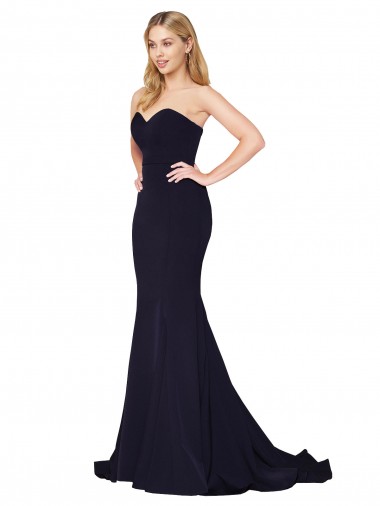 Vendeurs de Bleu marine foncé Sirène Col Haut Balayage train Crêpe Stretch Longue Formelles Robes demoiselle d'honneur / Robes de soirée / Robes de bal