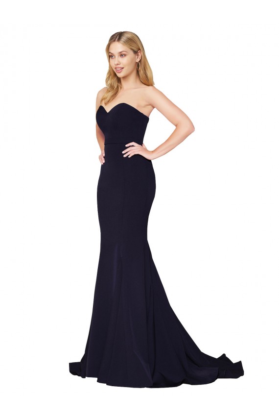 Vendeurs de Bleu marine foncé Sirène Col Haut Balayage train Crêpe Stretch Longue Formelles Robes demoiselle d'honneur / Robes de soirée / Robes de bal