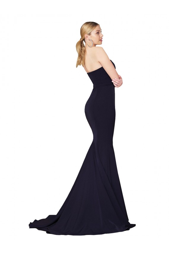 Vendeurs de Bleu marine foncé Sirène Col Haut Balayage train Crêpe Stretch Longue Formelles Robes demoiselle d'honneur / Robes de soirée / Robes de bal