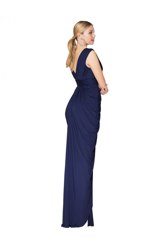 Vendeurs de Bleu marine foncé Sirène Col V Mousseline Longue Formelles Robes demoiselle d'honneur / Robes de soirée / Robes de bal