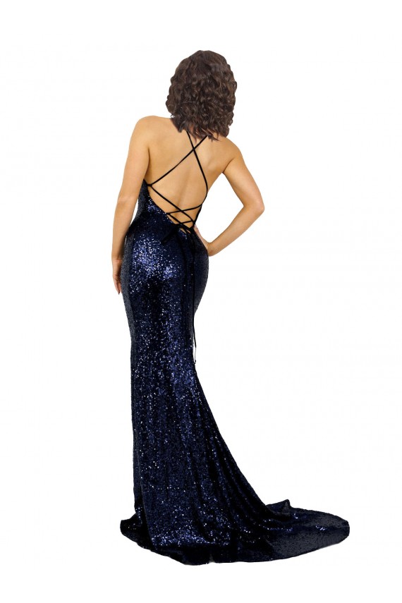 Vendeurs de Bleu marine foncé Sirène Col V Paillette Longue Formelles Robes demoiselle d'honneur / Robes de soirée / Robes de bal