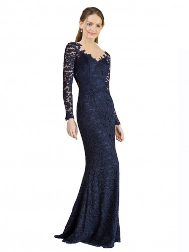 Vendeurs de Bleu marine foncé Sirène Dentelle Longue Robes demoiselle d'honneur / Robes de bal
