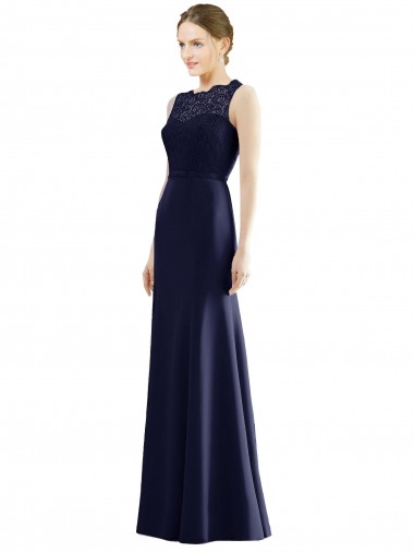 Vendeurs de Bleu marine foncé Sirène Illusion Mousseline Dentelle Longue Robes demoiselle d'honneur