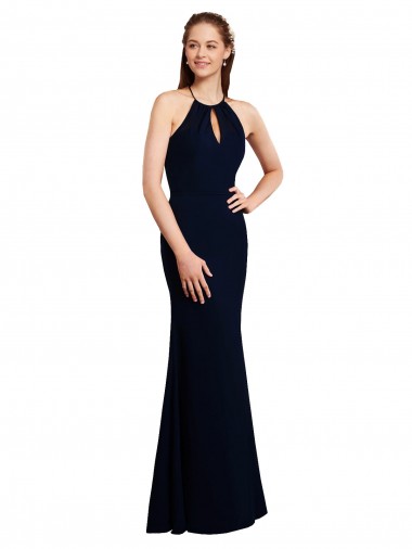 Vendeurs de Bleu marine foncé Sirène Licou Mousseline Longue Robes demoiselle d'honneur