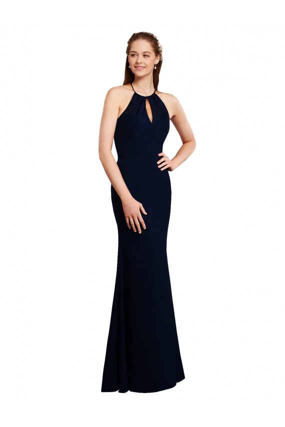 Vendeurs de Bleu marine foncé Sirène Licou Mousseline Longue Robes demoiselle d'honneur